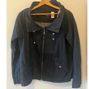 Women's Liz Claiborne Jeans Denium Jacket Coat Drawstring Neckline Pockets Sz XL